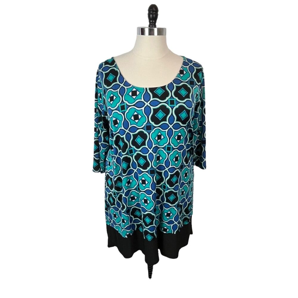 NY Collection Shift Dress Women's Dress Blue Green Scoop Neck Crisscross Back 2X